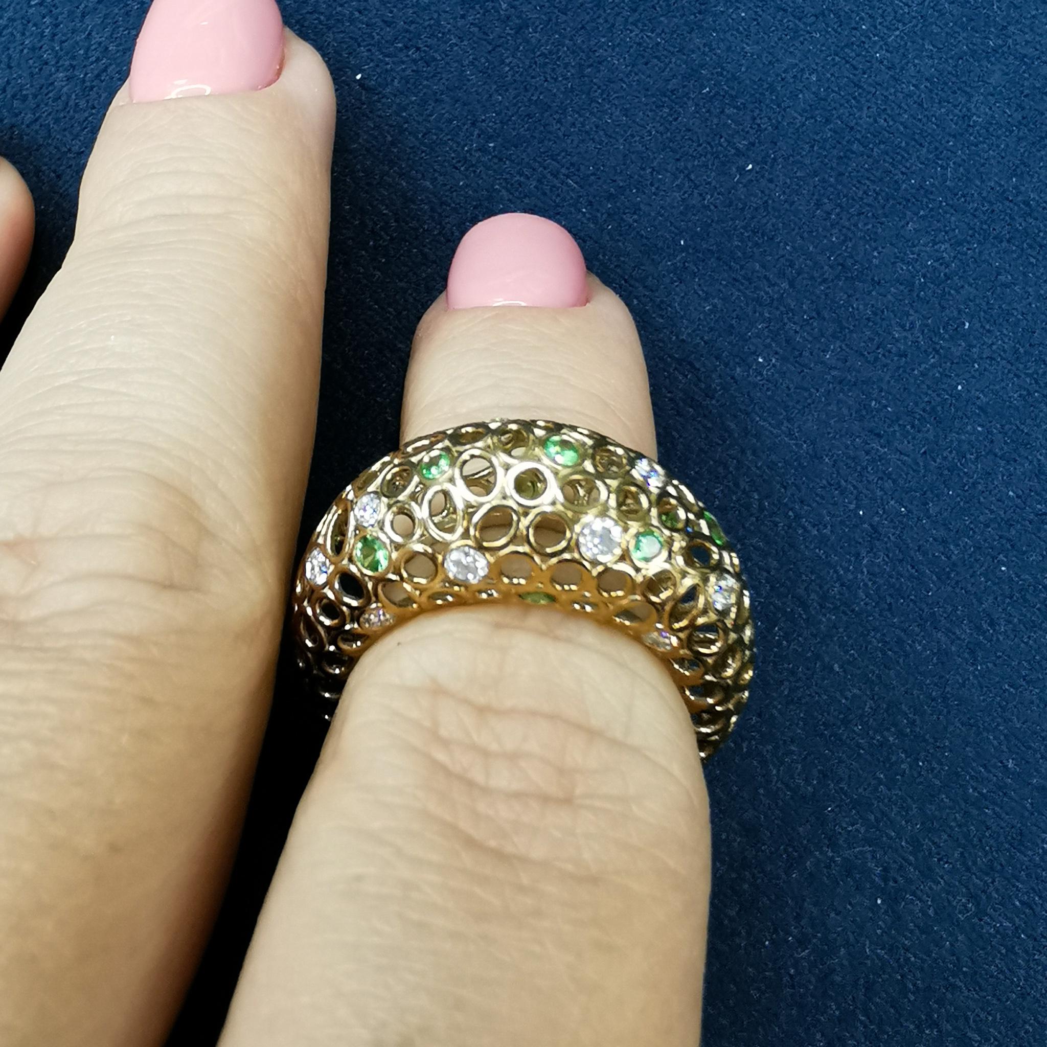 Women's Tsavorites Diamonds 18 Karat Yellow Gold Bubble Ring For Sale
