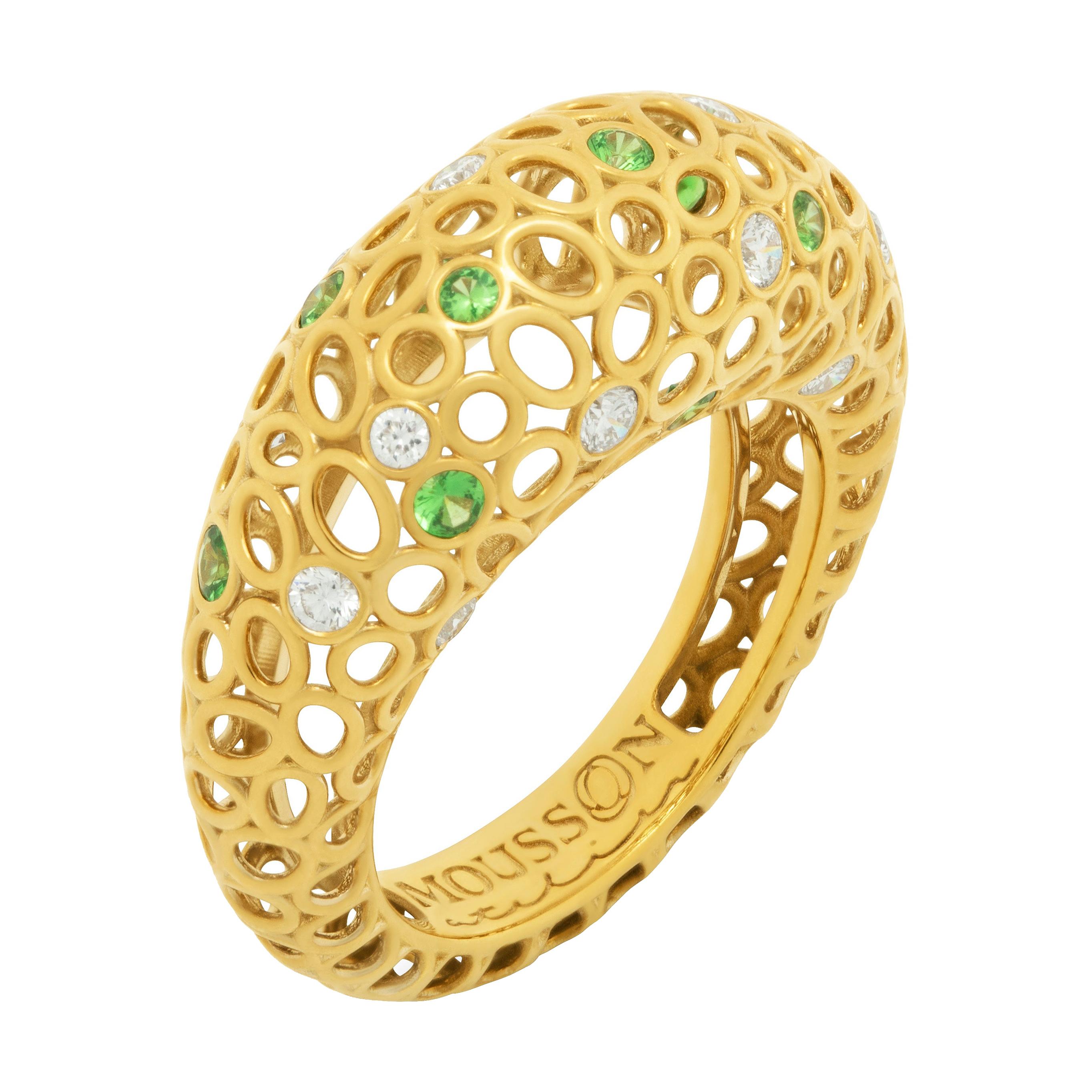 Tsavorites Diamonds 18 Karat Yellow Gold Bubble Ring For Sale