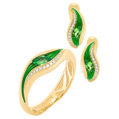 Tsavorites Diamonds Enamel 18 Karat Yellow Gold Melted Colors Suite