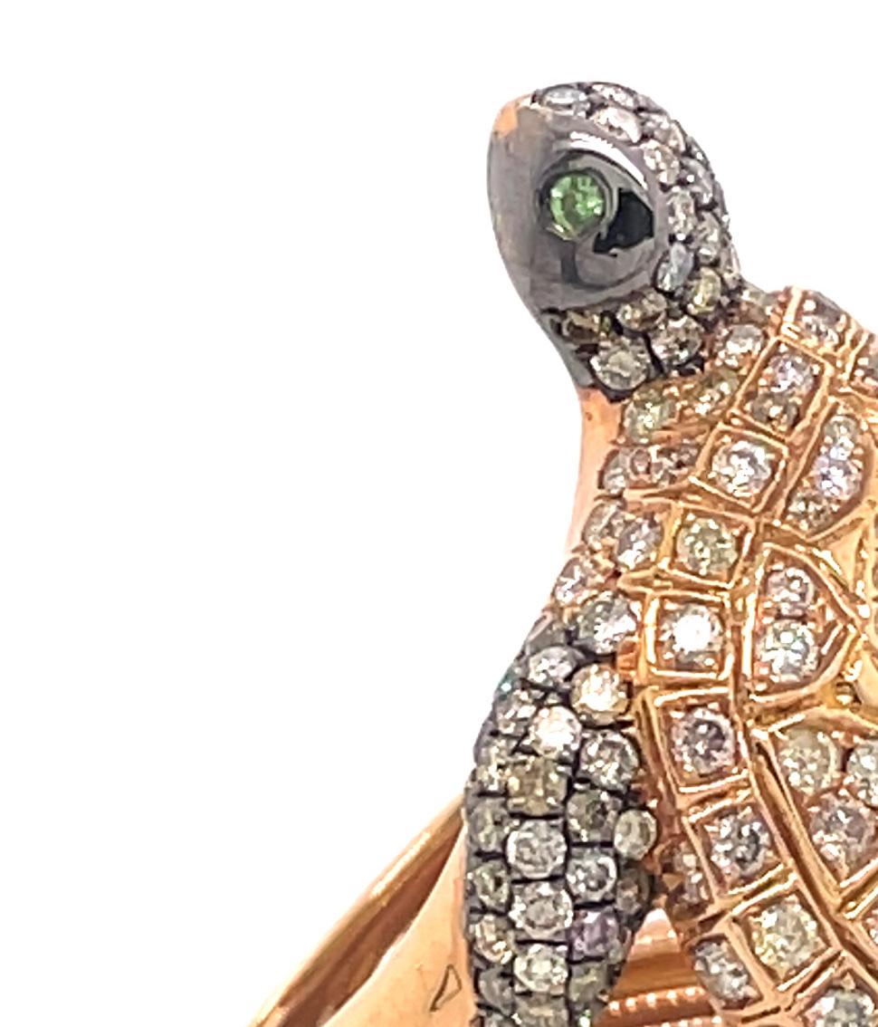 Tsavorites Eyed Citrine and Fancy Diamonds Turtle Ring In New Condition For Sale In Hong Kong, HK