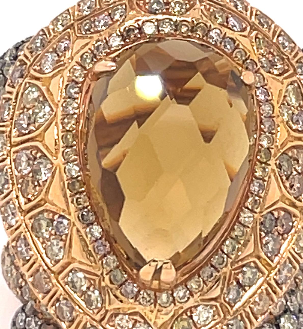 Women's or Men's Tsavorites Eyed Citrine and Fancy Diamonds Turtle Ring For Sale