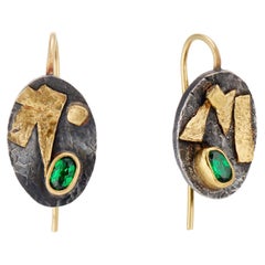 Tsavorites Green Garnets Sterling Silver 22 Karat Yellow Gold Drop Earrings