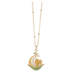 Tsavorites, Orange Sapphires, Diamonds, Sapphires 18 Karat Gold Pendant