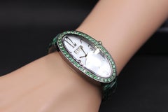 Tsavorites Pave Dial Luxury Swiss Quartz Exotic Leather Band Watch 1.90 CTW