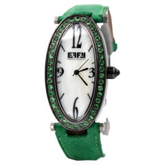 Tsavorites Montre de luxe  bracelet en cuir exotique suisse avec cadran pav de quartz 1,90 carat