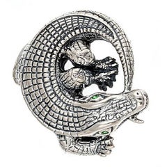 Tsavorites Sterling Silver Curled Alligator Brooch by John Landrum Bryant