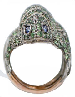 Tsavorite, Sapphires, Diamonds, Rose Gold and Silver Chameleon Ring