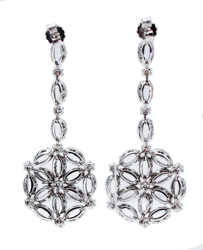 Retro Tsavorites, Diamonds, 14 Karat White Gold Dangle Earrings For Sale