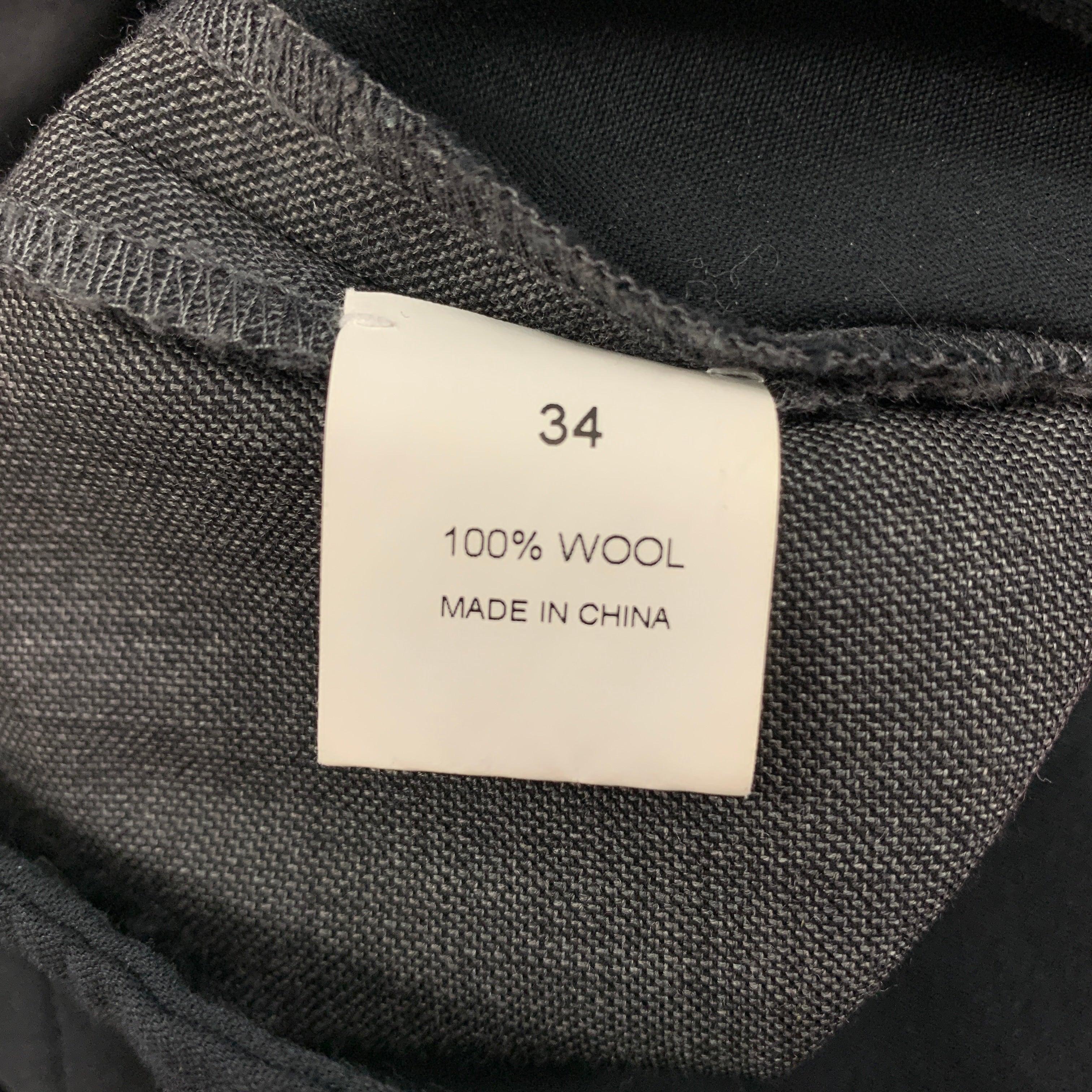 Black TSE Size 34 Grey Wool Flat Front Dress Pants