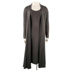 TSE Size L Grey Slate Cashmere Rib Knit Open Front Cardigan Dress Set