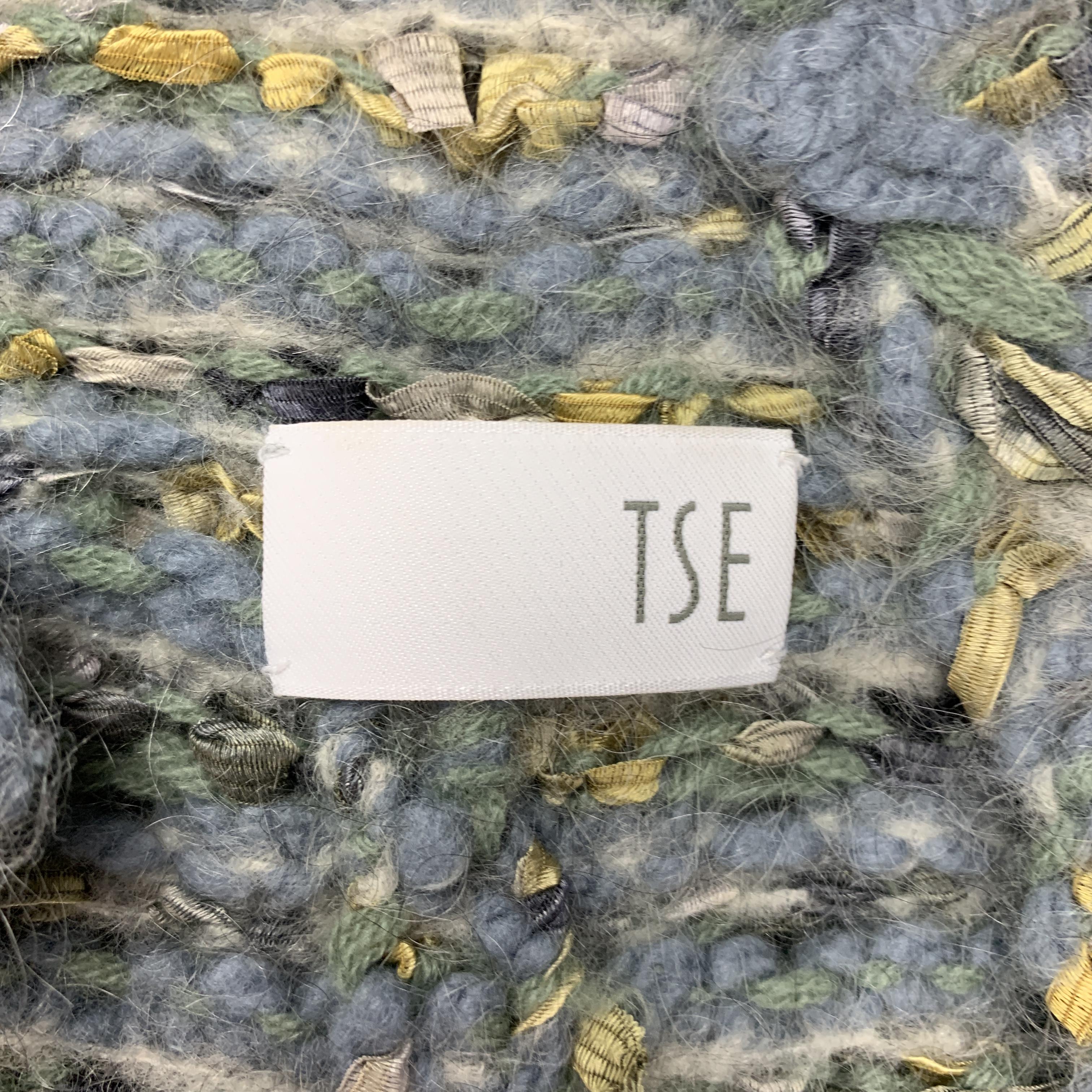 Men's TSE Size M Blue & Green Woven Ribbon Knit Cardigan Jacket