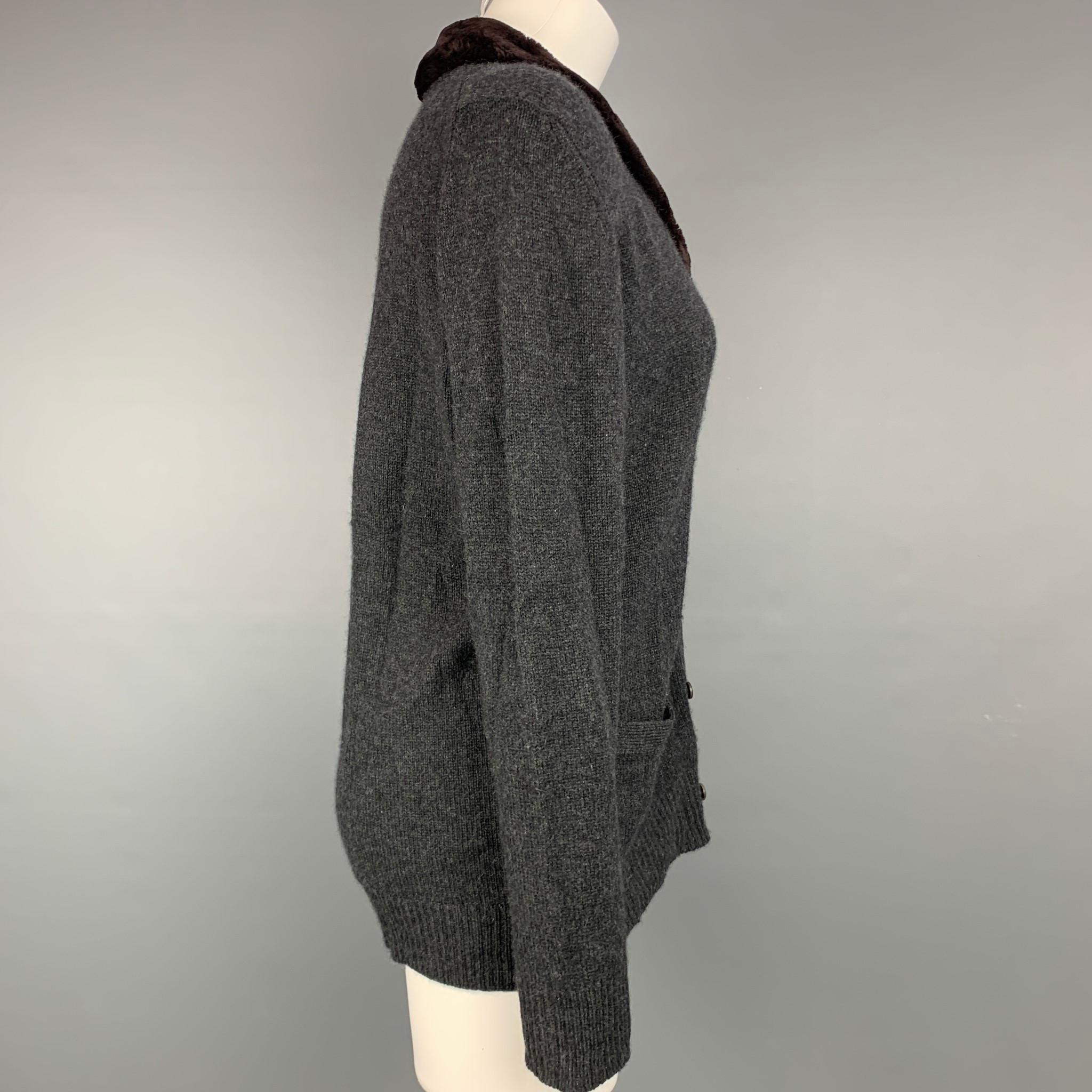 Black TSE Size S Charcoal Knitted Cashmere Buttoned Cardigan