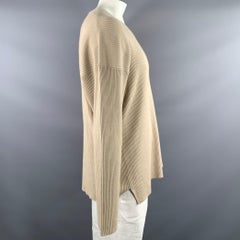Jersey de punto para mujer TSE, talla XL, color beige, con cuello en V
