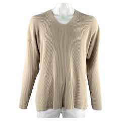 Jersey de punto para mujer TSE, talla XL, color beige, con cuello en V