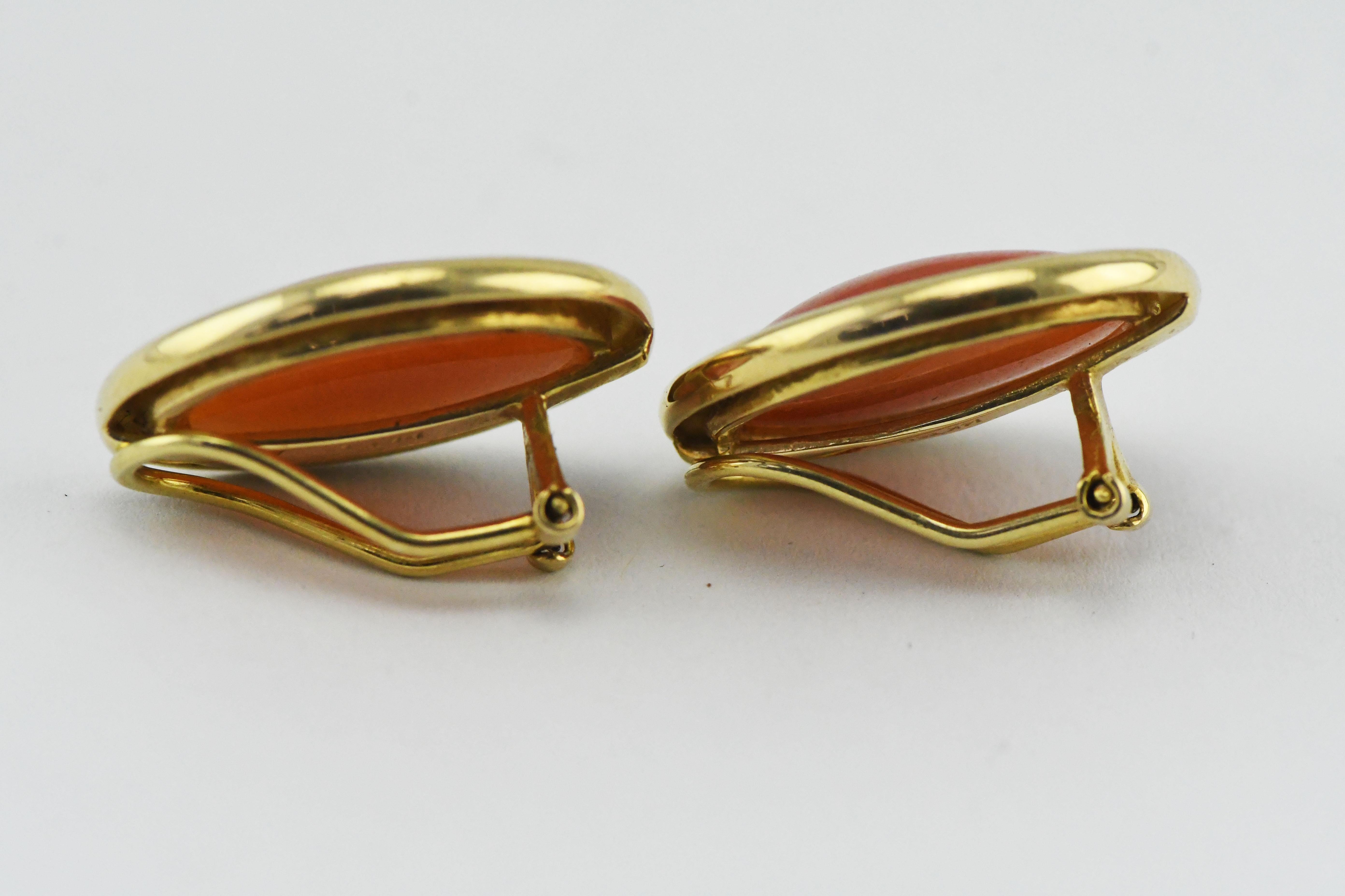 Women's Tse Sui Luen 14k Gold Earrings with Cabochon Carved Carnelian with Omega Backs For Sale