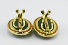 Tse Sui Luen 14 Karat Gold Earrings with Cabochon Carved Jade with Omega Backs