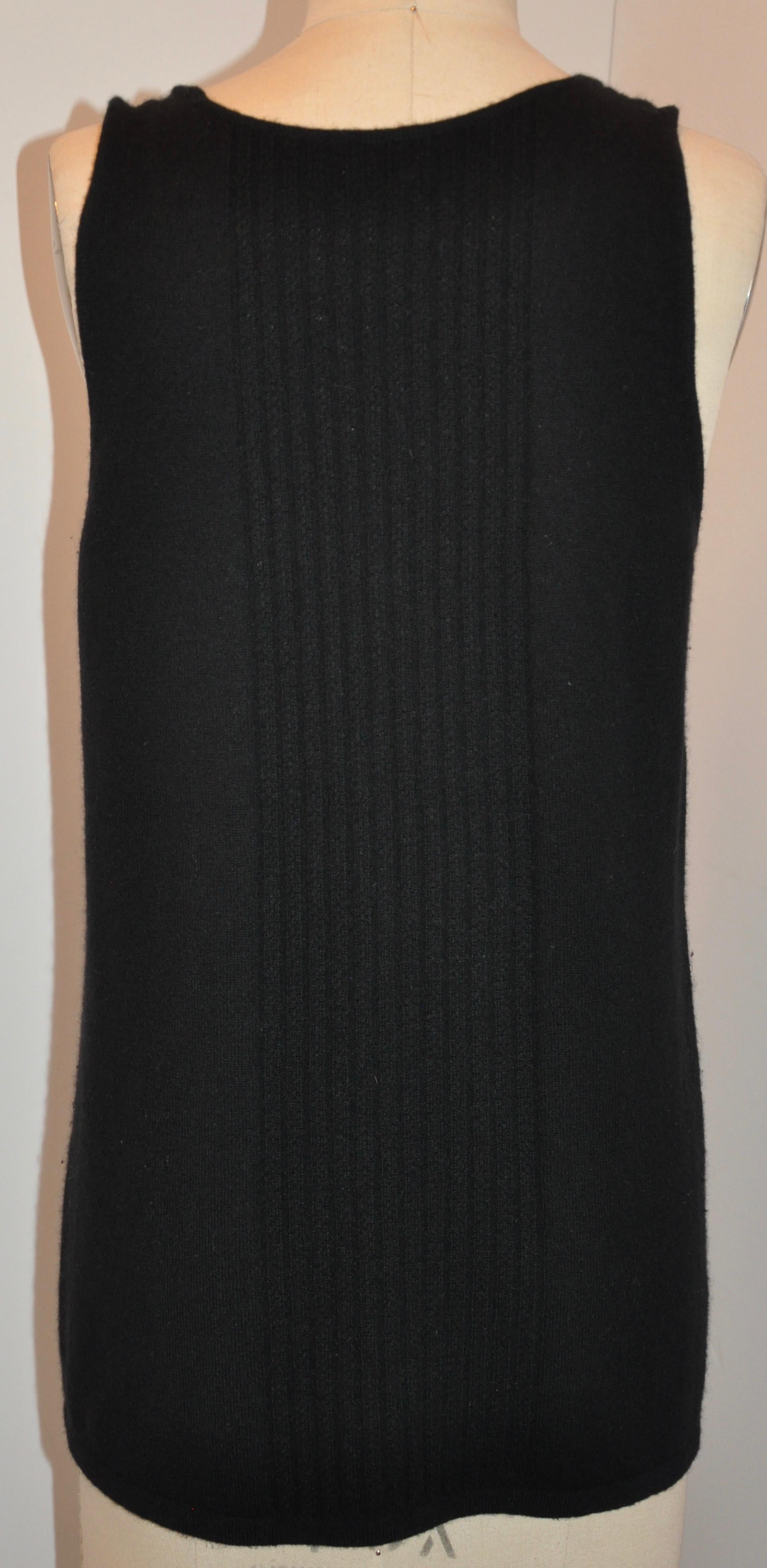 TSE Wonderfully Soft Black 2-Ply Cable Center Cashmere Tank Top In Good Condition For Sale In New York, NY