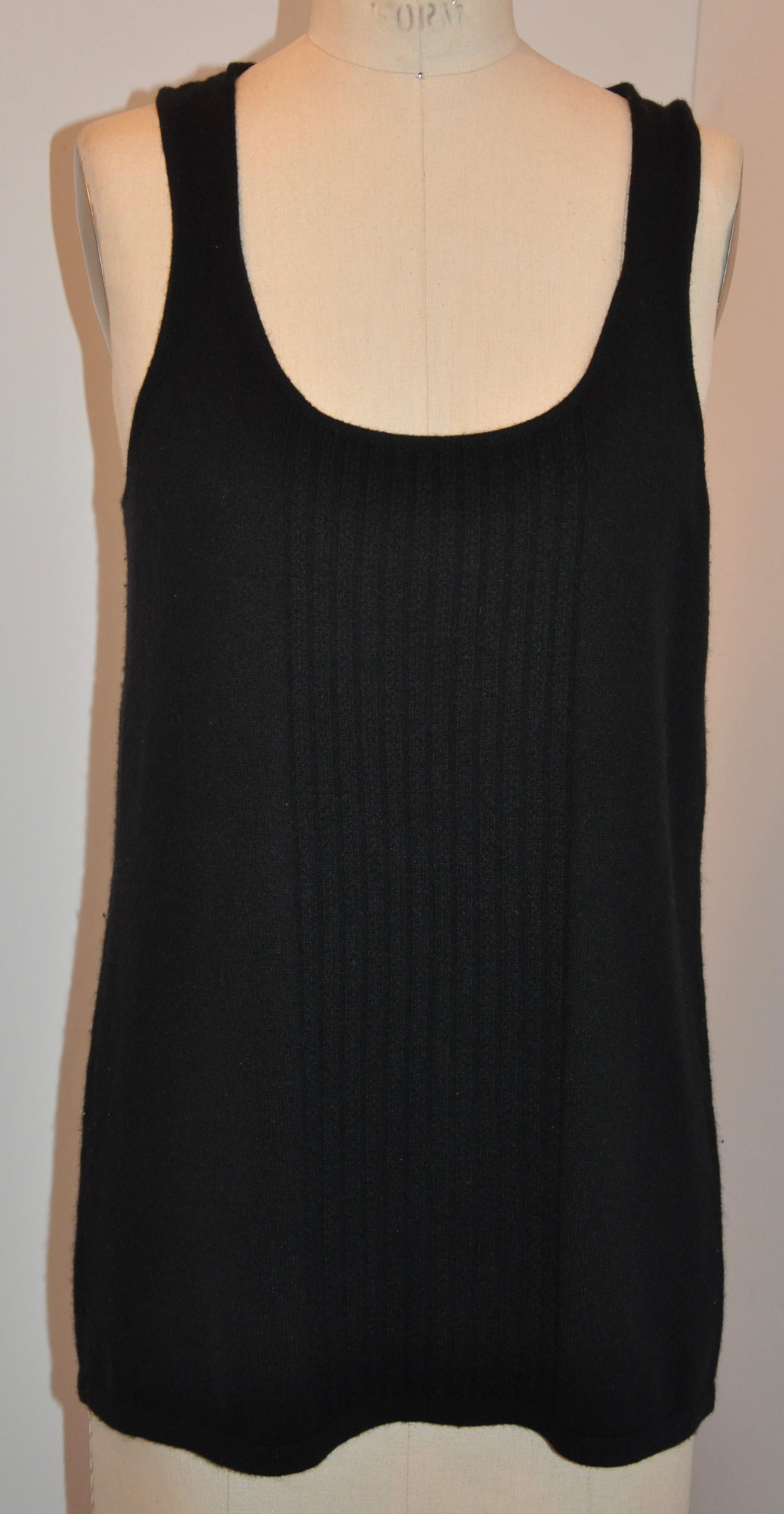 TSE Wonderfully Soft Black 2-Ply Cable Center Cashmere Tank Top For Sale 2