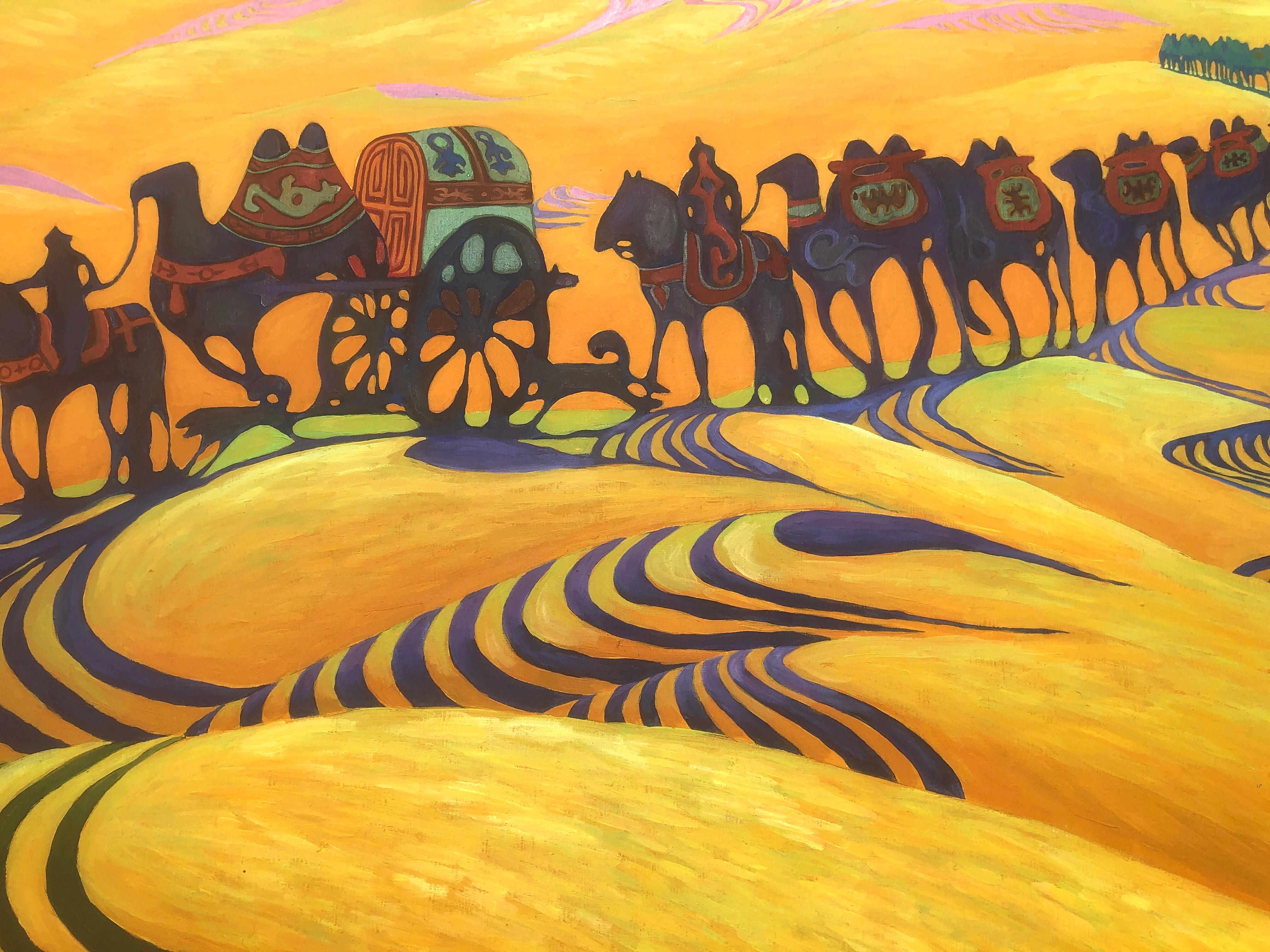 Caravan through the Mongolian desert oil on canvas painting 1