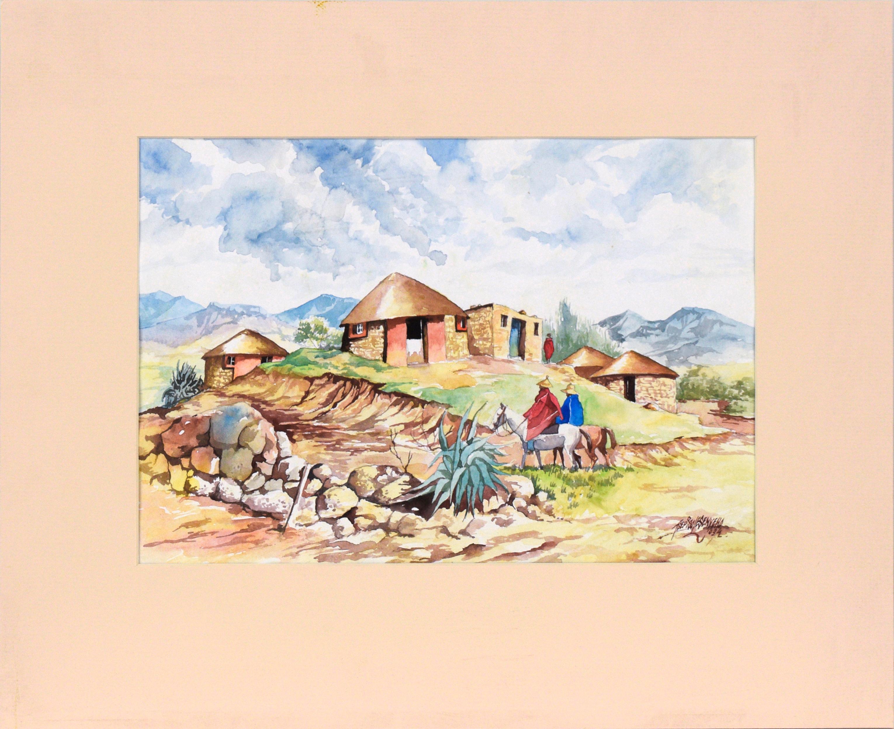 Landscape Painting Tsepiso Lesenyeho - Village sud-africain - Paysage