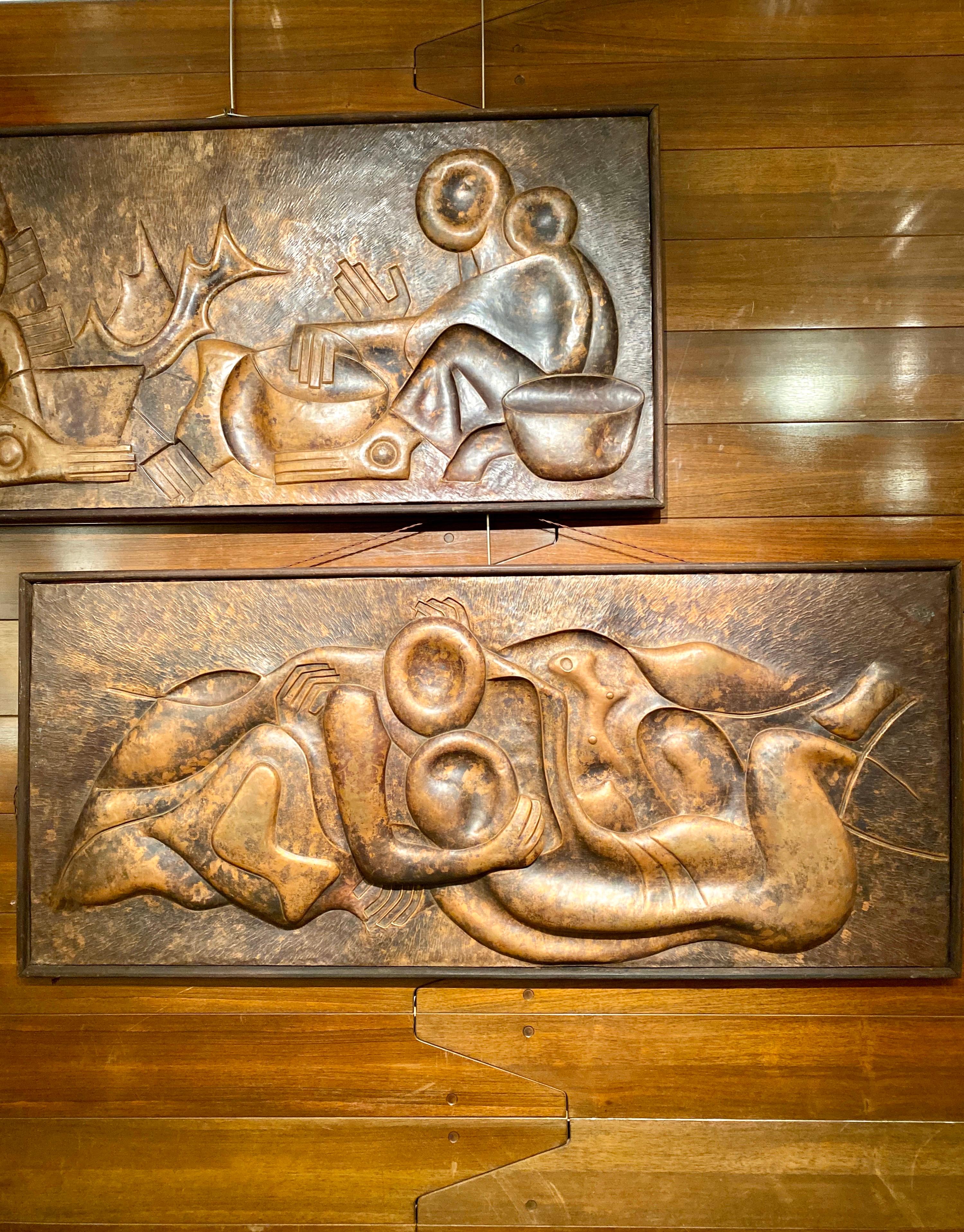 Congolese Tshibanda Bondo Copper Low-Relief Panels, 1981