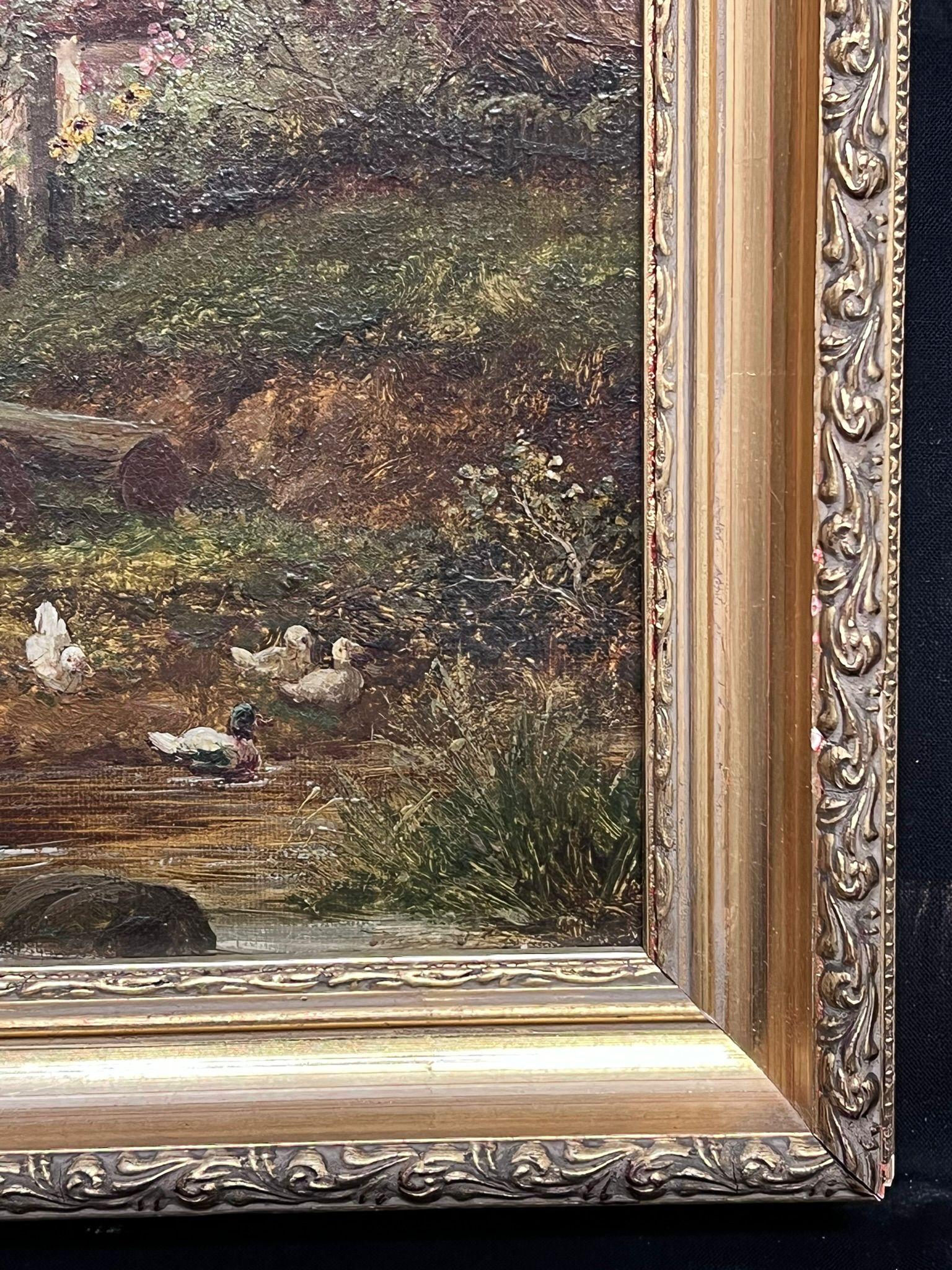 Peinture anglaise victorienne du 19ème siècle, enfants jouant au gré d'un ruisseau - Victorien Painting par T.Stevens