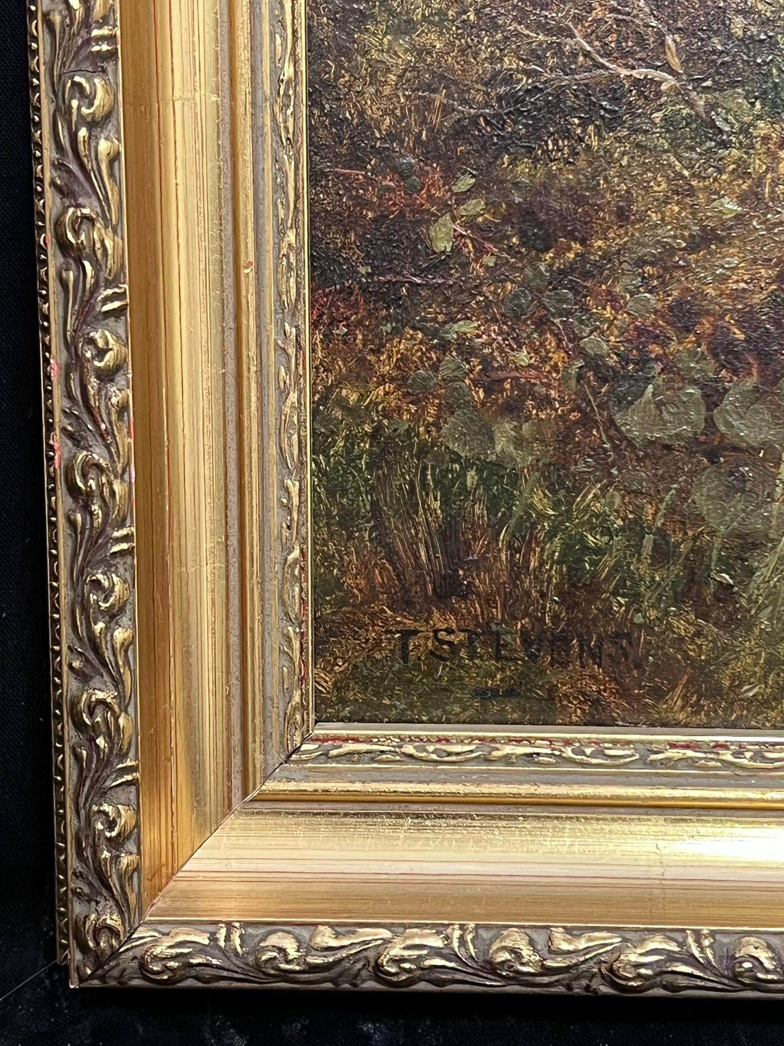 Peinture anglaise victorienne du 19ème siècle, enfants jouant au gré d'un ruisseau - Marron Figurative Painting par T.Stevens