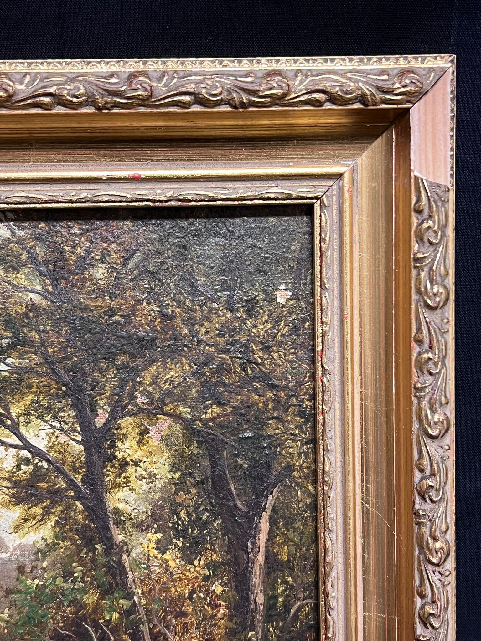 Scena di famiglia rurale del XIX secolo Cottage vittoriano Bambini che giocano Olio inglese - Painting Vittoriano di T.Stevens