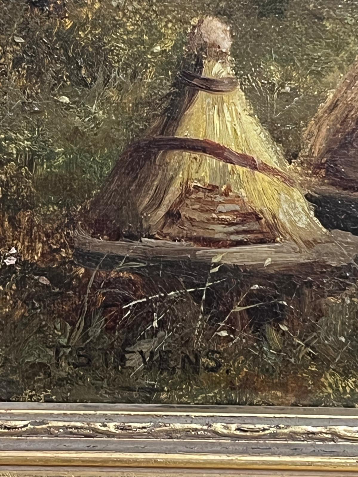 Scena di famiglia rurale del XIX secolo Cottage vittoriano Bambini che giocano Olio inglese in vendita 2