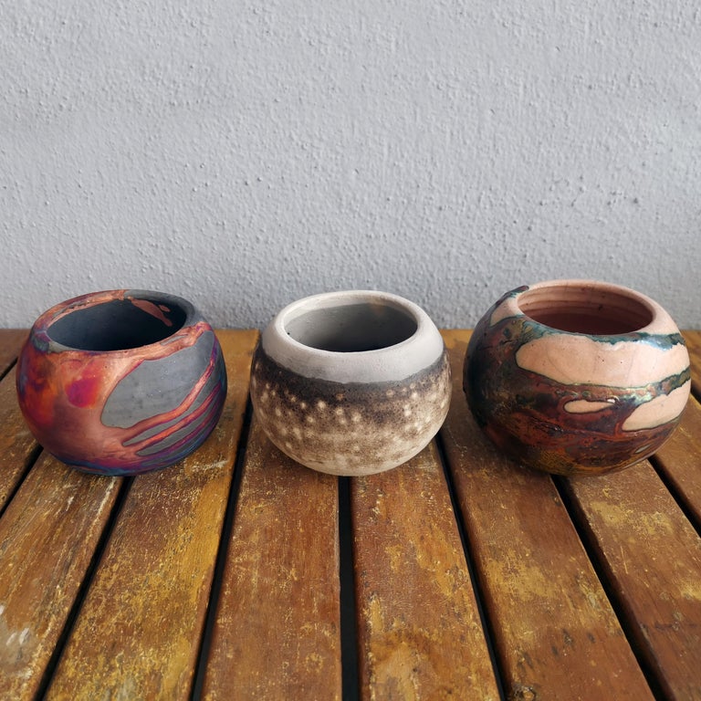 Tsuchi Raku Mix Mini Planter Pot 10cm Diameter Handmade Ceramic