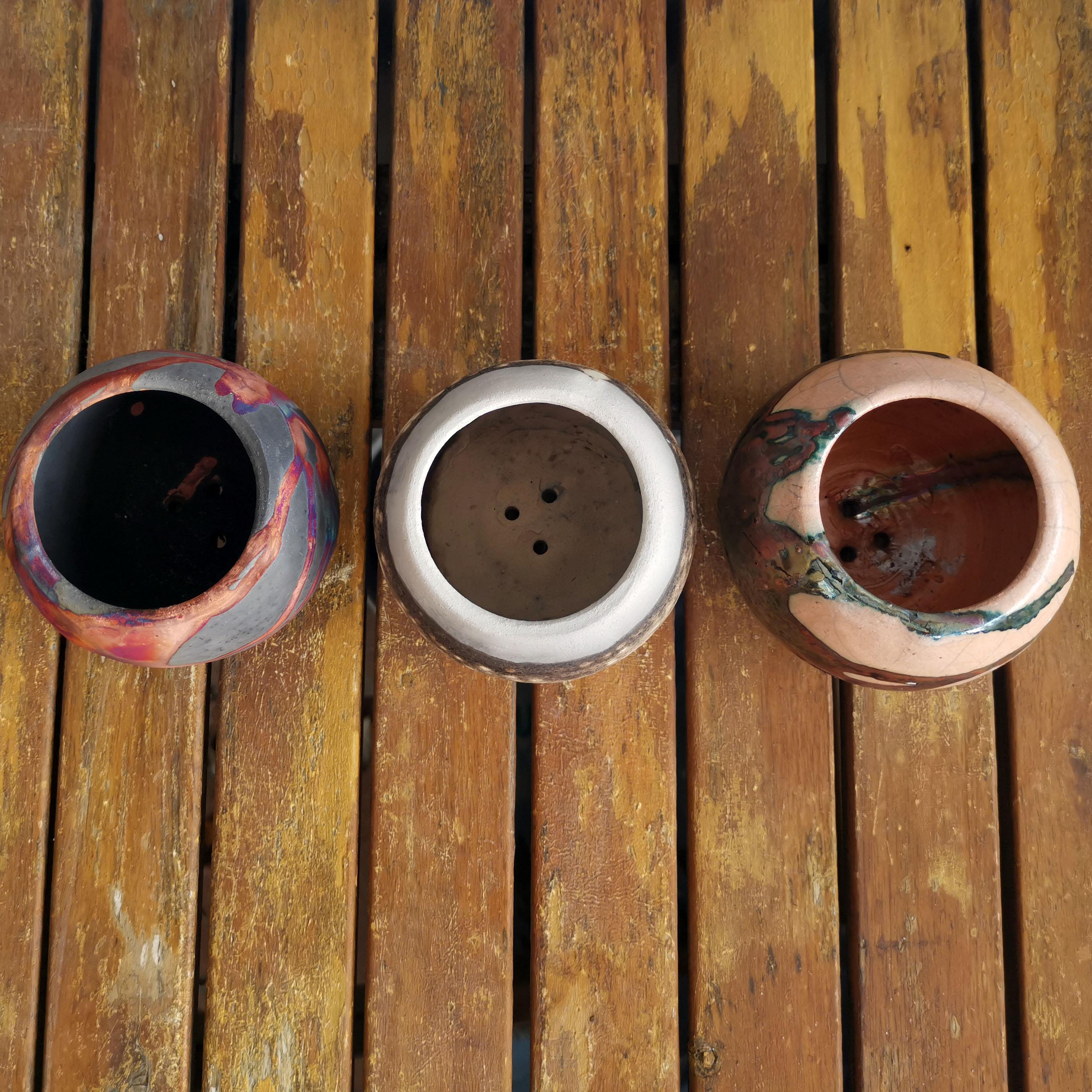 Modern Tsuchi Raku Mix Mini Planter Pot - 10cm Diameter - Handmade Ceramic Home Decor For Sale