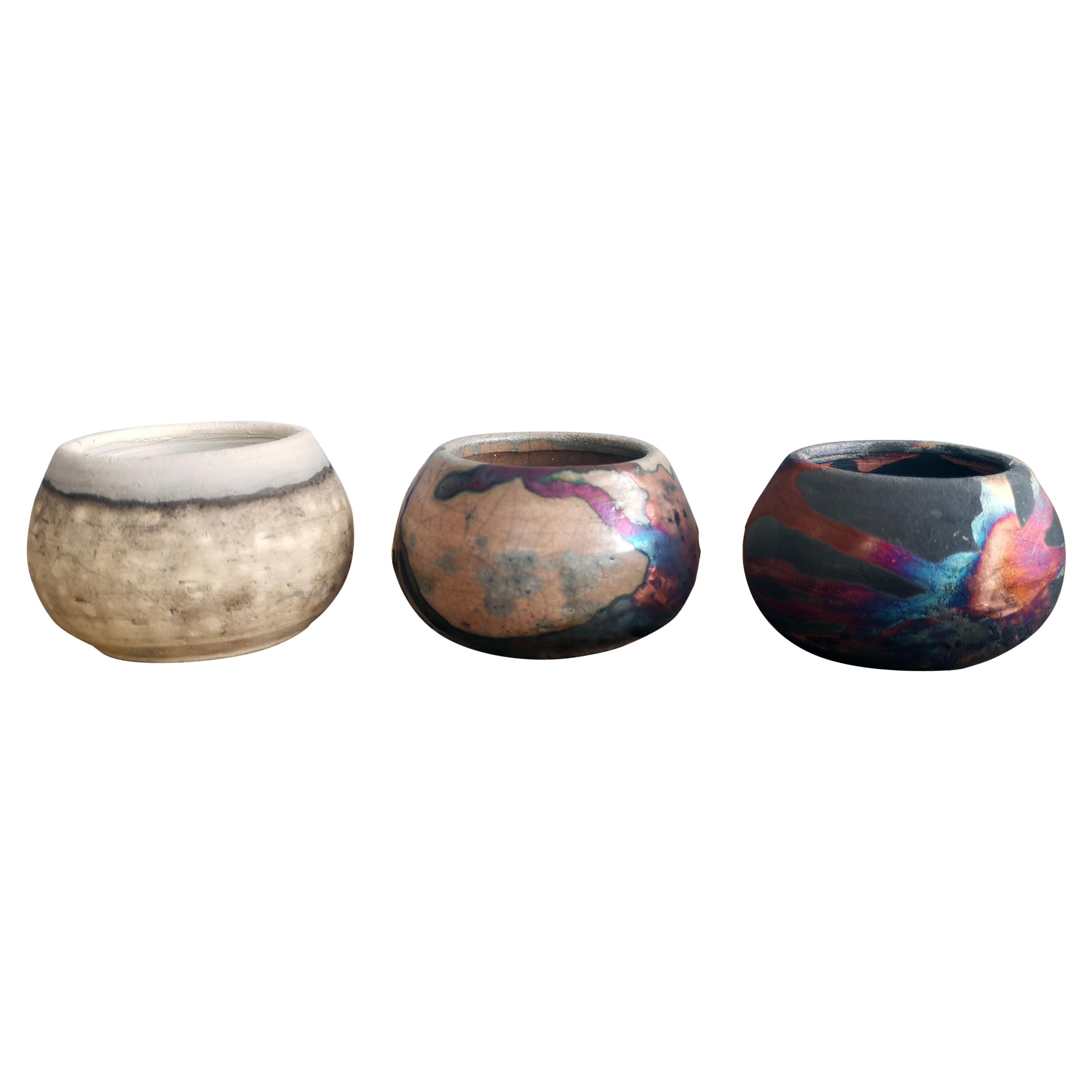 Tsuchi Raku Mix Mini-Pflanzgefäß-Topf - 6cm Durchmesser - Handgefertigtes Keramik-Hausschmuck im Angebot