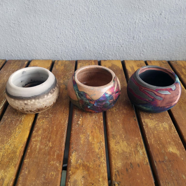 Tsuchi Raku Mix Mini Planter Pot 8cm Diameter Handmade Ceramic Home