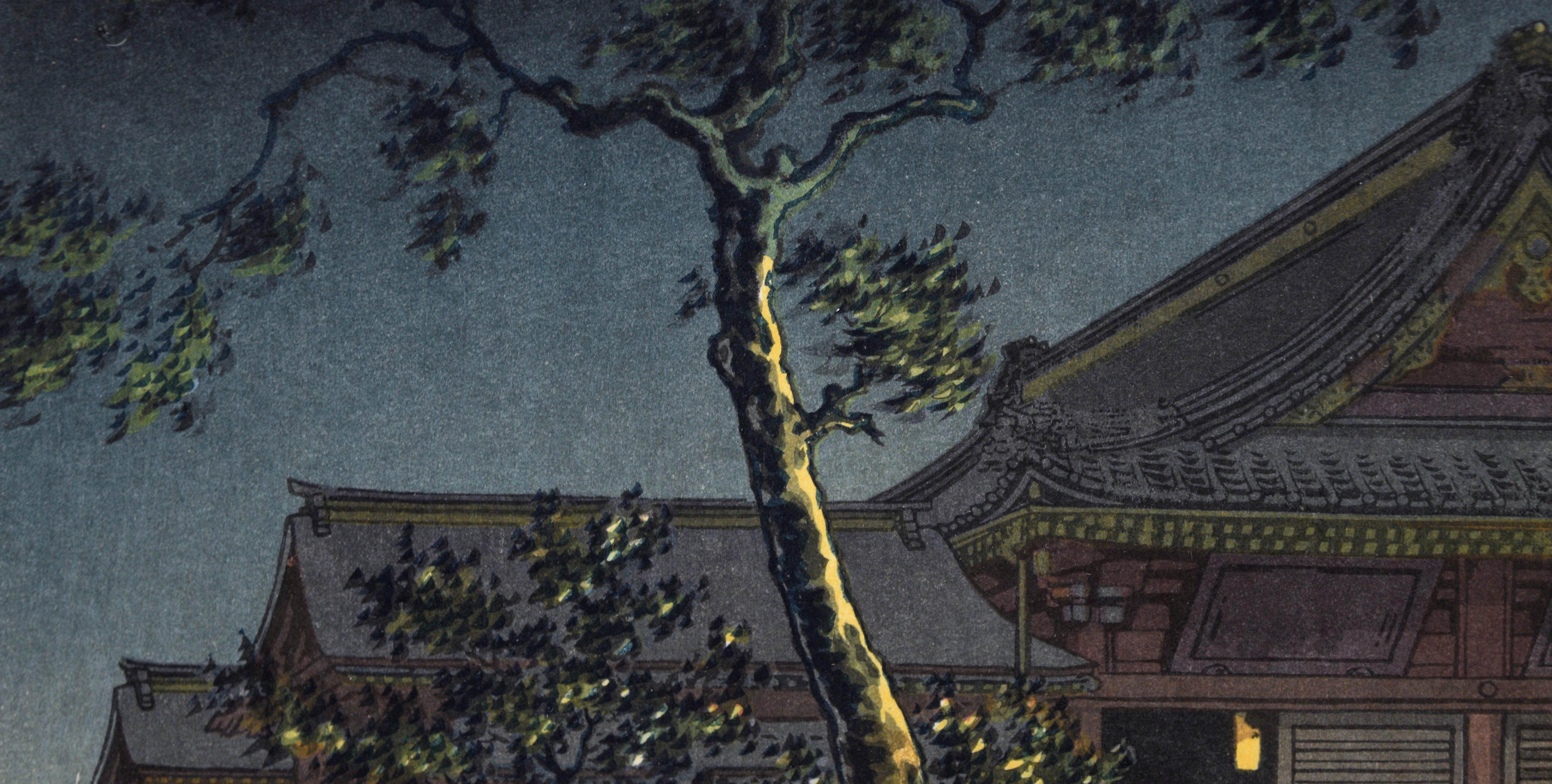 Negozio di tè a Kiyomizu (prima stampa) - Stampa notturna su carta Woodblock - Print Edo di Tsuchiya Koitsu