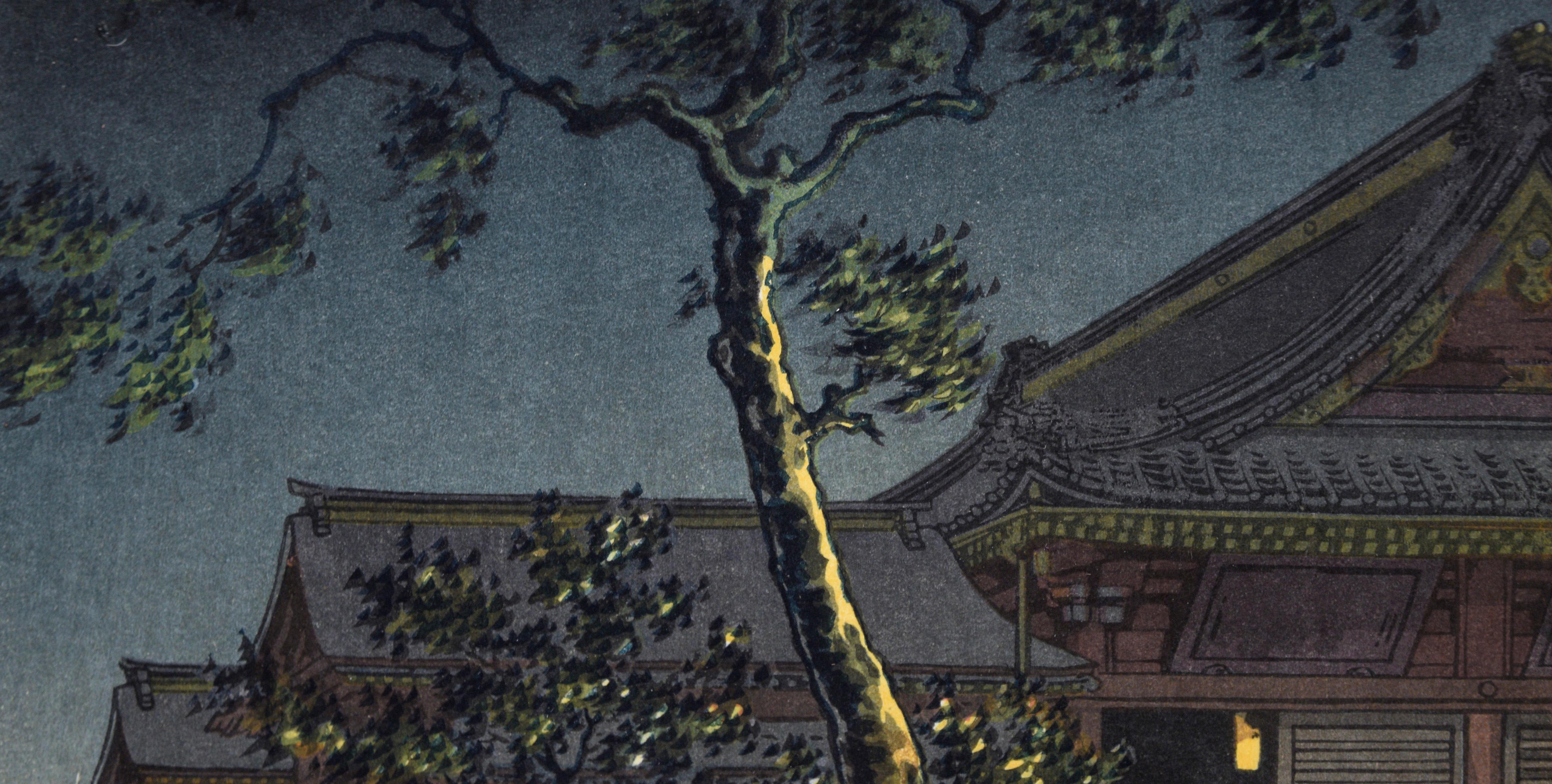 Tea Shop at Kiyomizu (Early Printing) - Nocturnal Woodblock Print on Paper 1