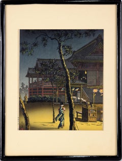 Tea Shop at Kiyomizu (Early Printing) - Nocturnal Woodblock Print on Paper