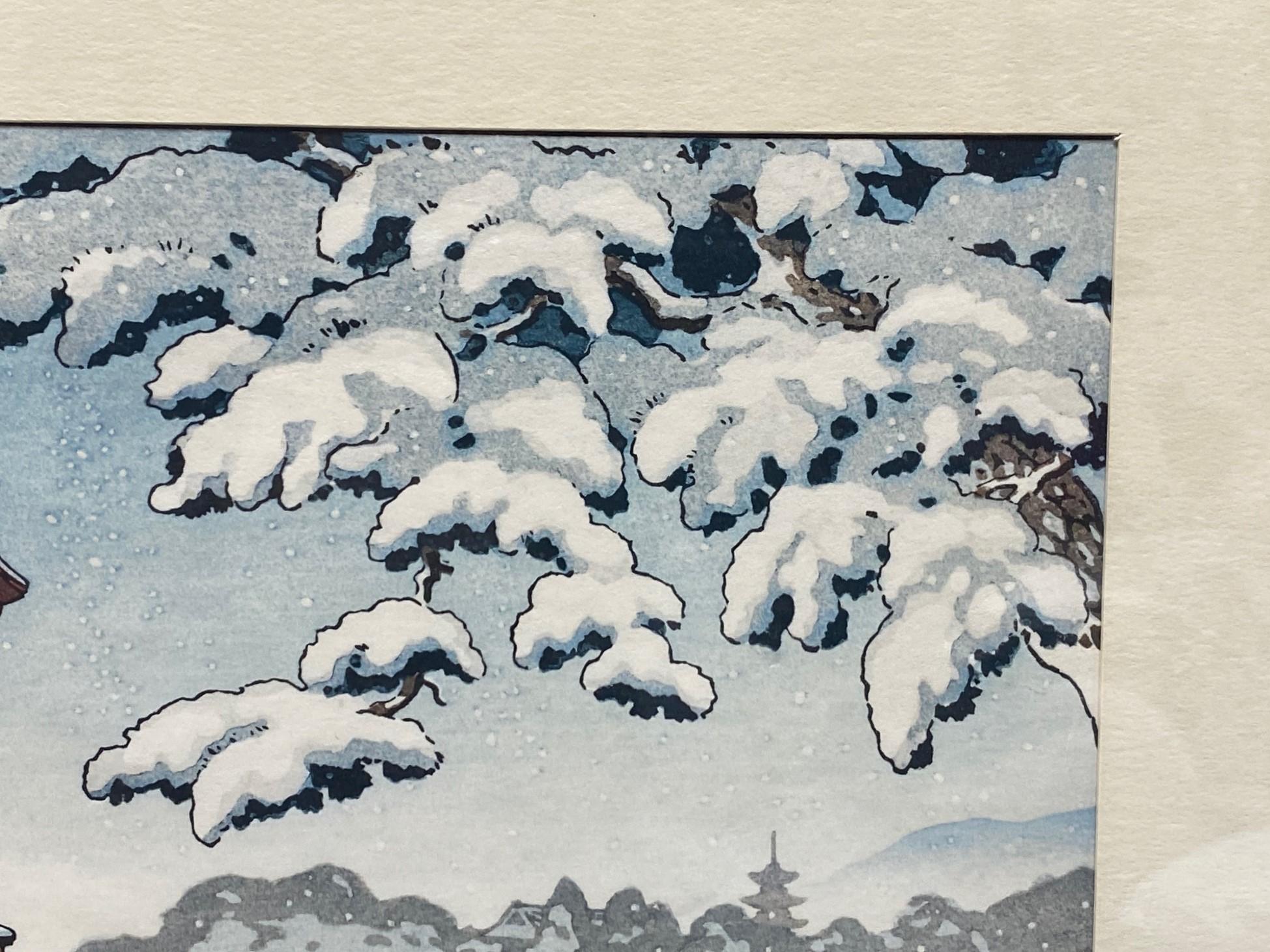 Tsuchiya Koitsu Signiert Japanisch Frühes Showa Farbholzschnitt Schnee bei Miyajima im Angebot 2