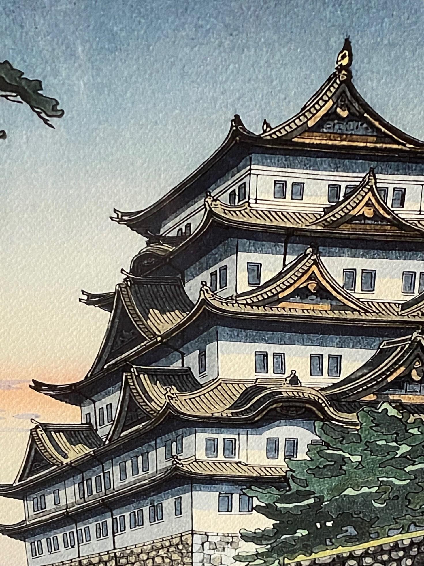 Tsuchiya Koitsu Signierter japanischer Farbholzschnitt der Showa-Periode Schloss Nagoya, 1937 im Angebot 4