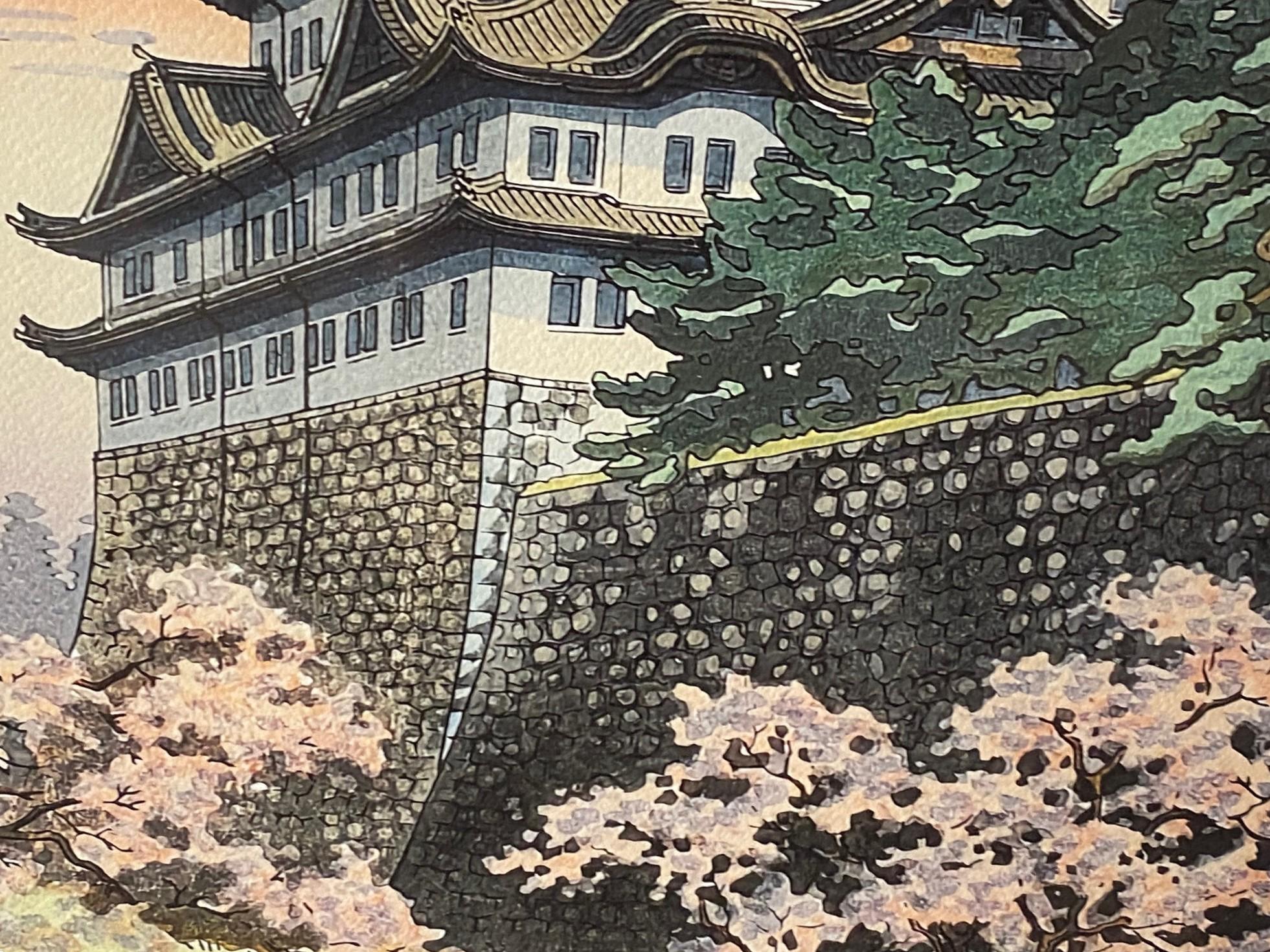 Tsuchiya Koitsu Signierter japanischer Farbholzschnitt der Showa-Periode Schloss Nagoya, 1937 im Angebot 5