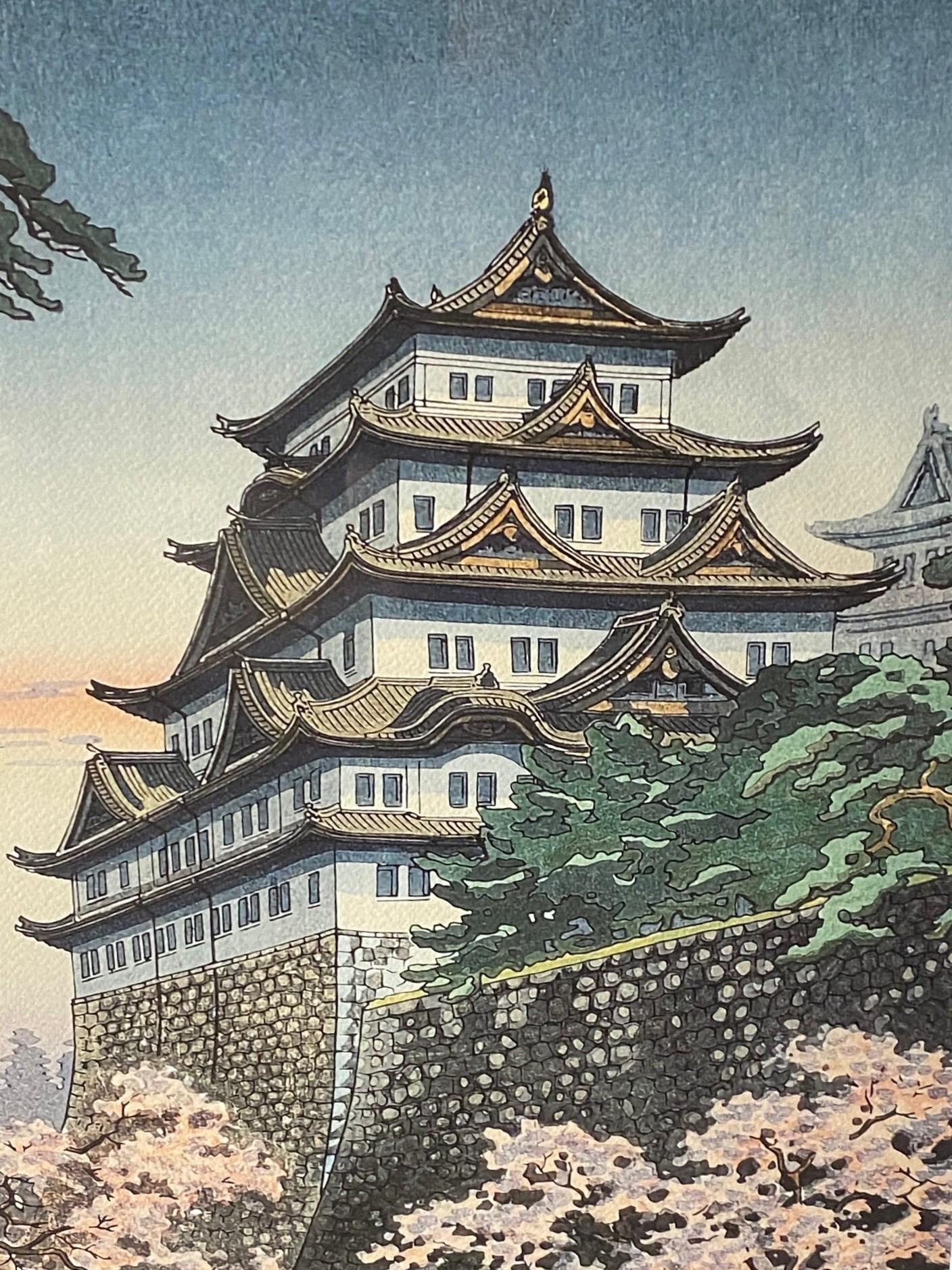 Tsuchiya Koitsu Signierter japanischer Farbholzschnitt der Showa-Periode Schloss Nagoya, 1937 im Zustand „Gut“ im Angebot in Studio City, CA