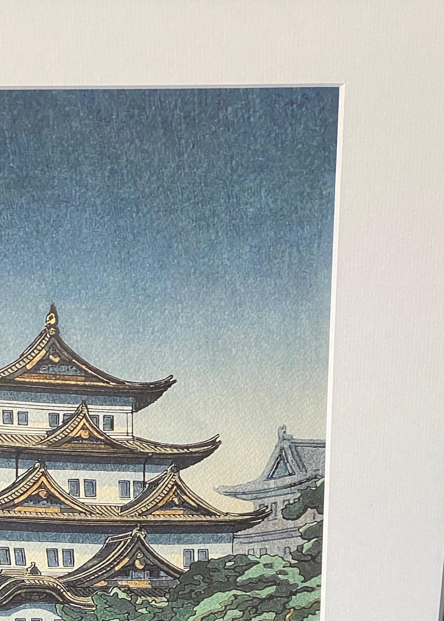 Tsuchiya Koitsu Signierter japanischer Farbholzschnitt der Showa-Periode Schloss Nagoya, 1937 (Papier) im Angebot