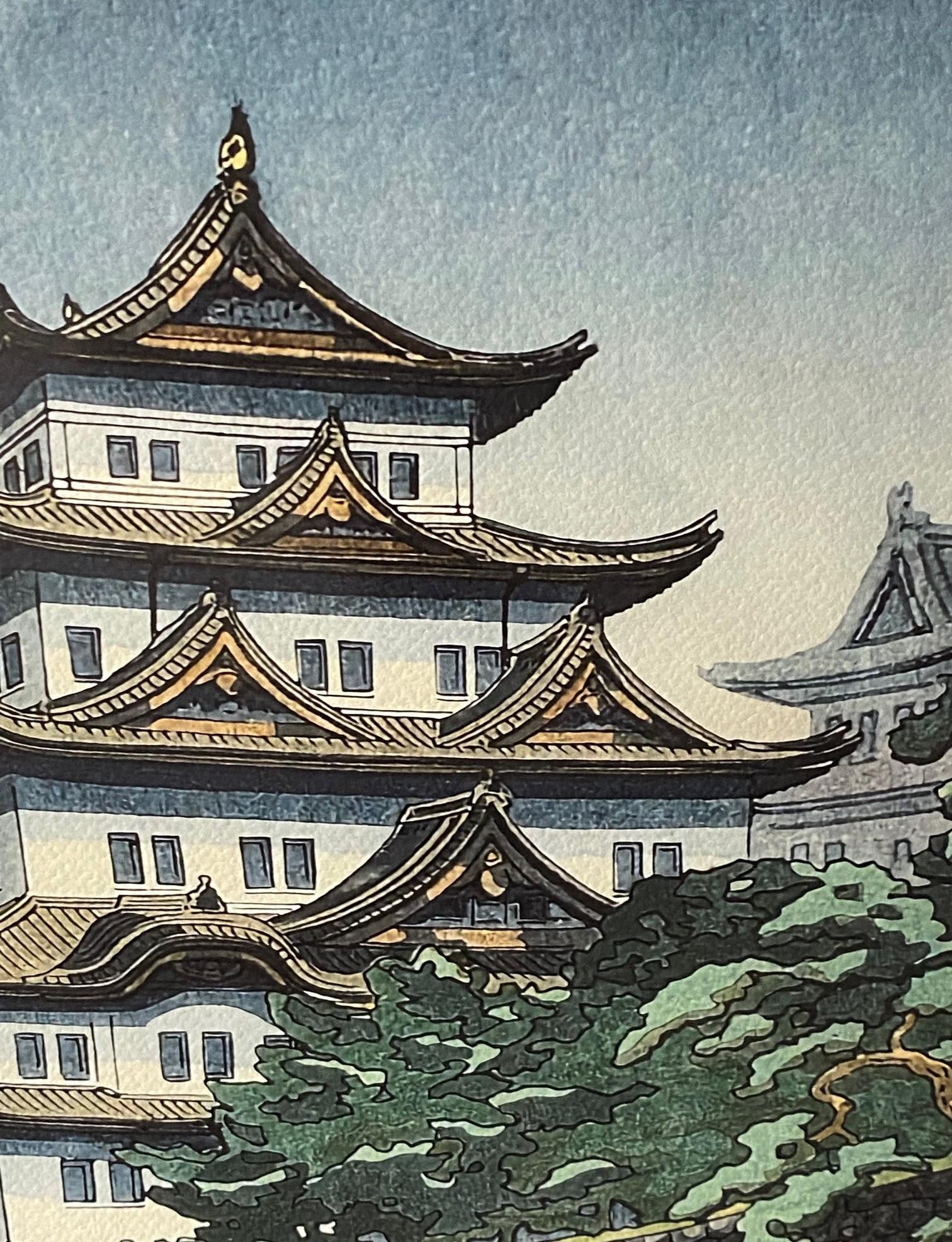 Tsuchiya Koitsu Signierter japanischer Farbholzschnitt der Showa-Periode Schloss Nagoya, 1937 im Angebot 3