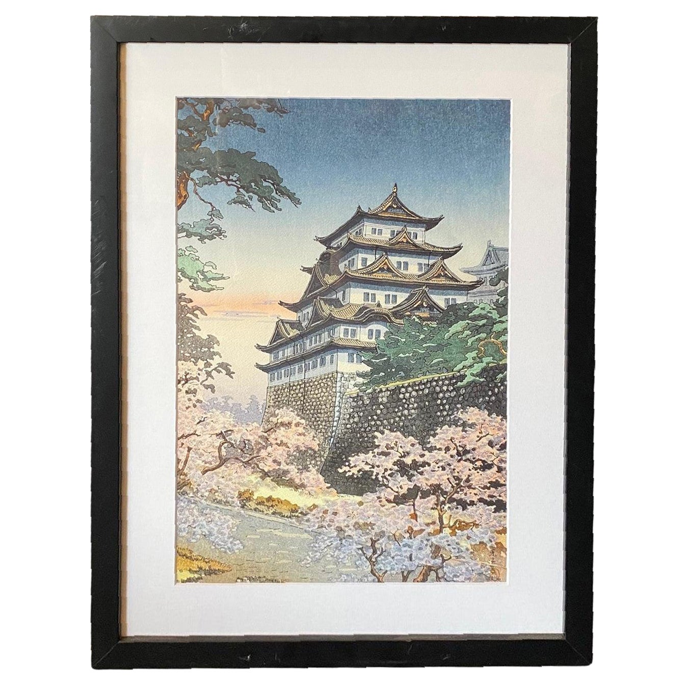 Tsuchiya Koitsu Signierter japanischer Farbholzschnitt der Showa-Periode Schloss Nagoya, 1937 im Angebot