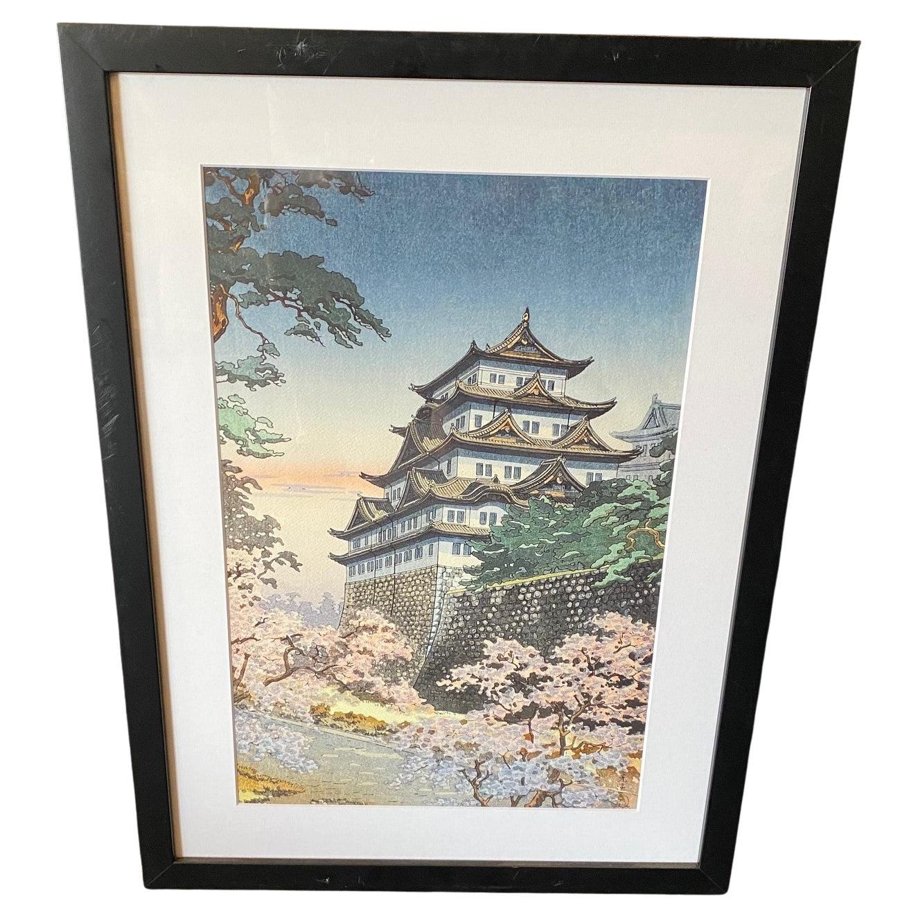 Tsuchiya Koitsu Signierter japanischer Farbholzschnitt der Showa-Periode Schloss Nagoya, 1937 im Angebot