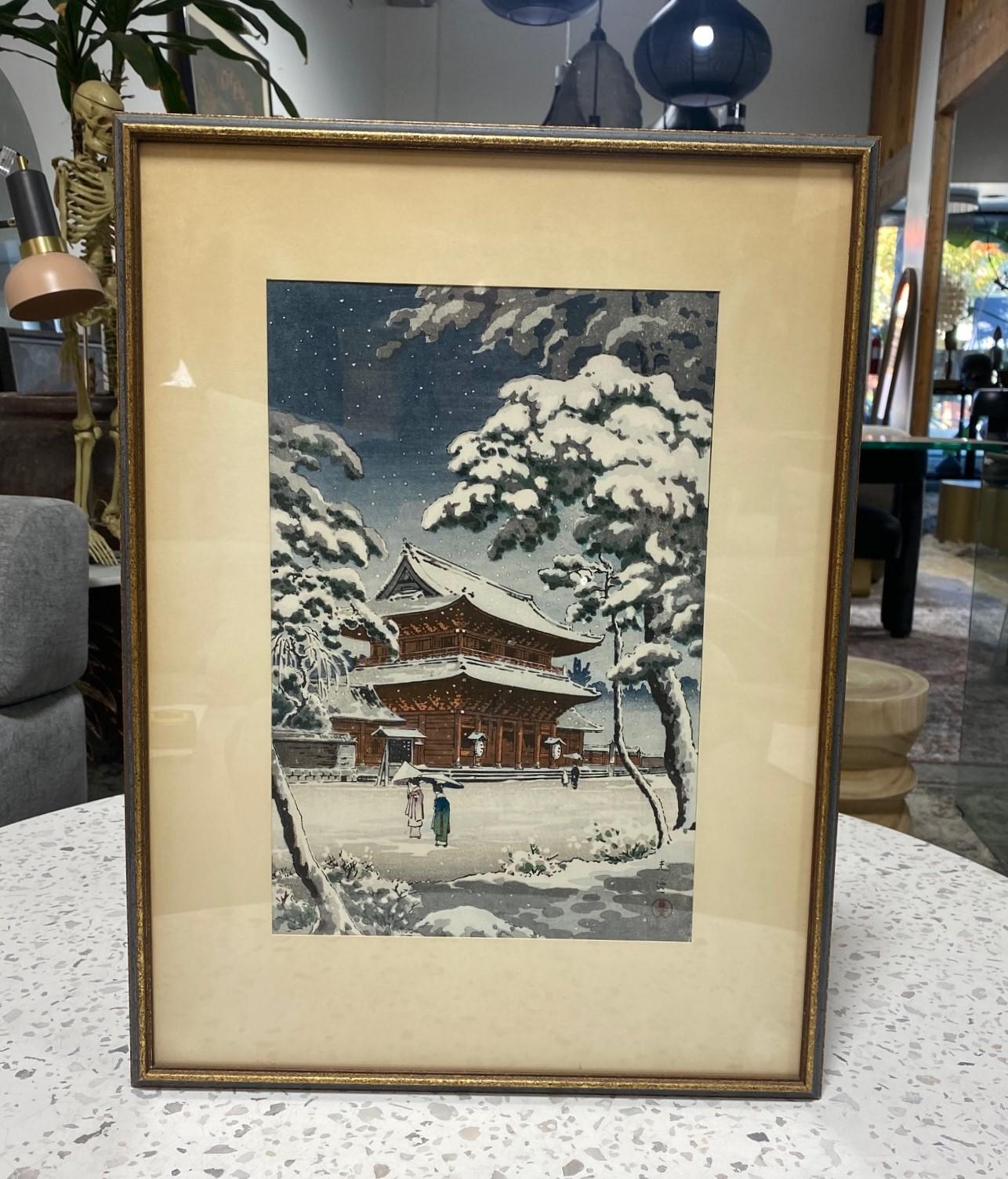 A wonderfully composed, beautiful image by renowned Japanese artist/printmaker Tsuchiya Koitsu (1870 - 1949) titled 