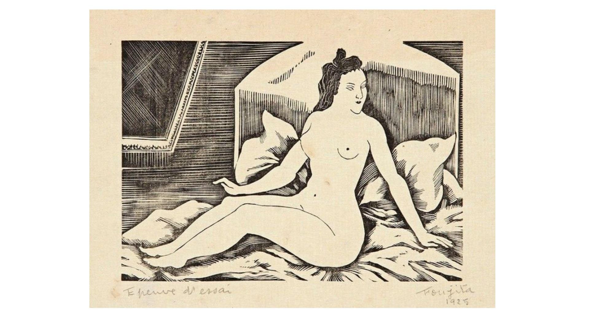Nude Print de Tsuguharu Leonard Foujita - Femme nue sur un lit
