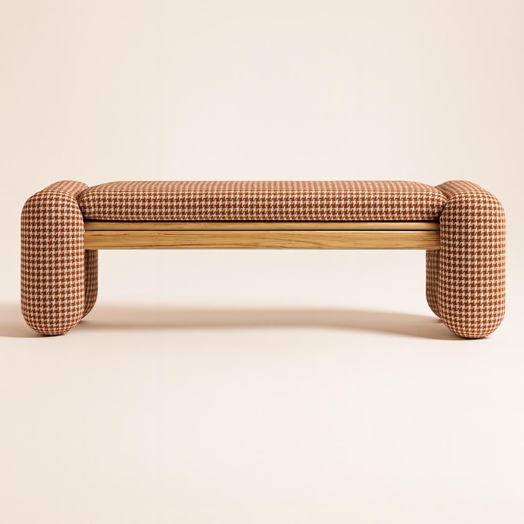 Moderne Banc Tsuki - Banc tapissé contemporain avec détails en bois raffinés en vente
