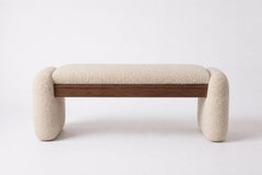 Tsuki Bench in Oak with Pierre Frey Bouclé