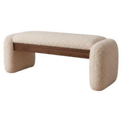 Tsuki Bench in Oak with Pierre Frey Bouclé