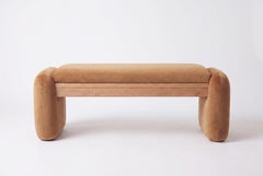 Tsuki Oak Bench Upholstered in Pierre Frey Teddy Mohair